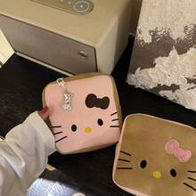 SANRIO 1 pieza Bolsa de cosméticos de gamuza bordada con gatito, bolsa cuadrada pequeña de gran capacidad para almacenar toallas sanitarias, organizador portátil de artículos esenciales - Ver 9