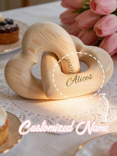 1pc Valentine'S Day Gift With Custom Names,Decorative Crafts,Valentine's Day Desktop Ornament,Personalized Infinity Heart Sculpture, Romantic Couple Keepsake, Anniversary Present For Him Her,Valentine's Day Wood Carving Gifts,Give Her A Unique Gift