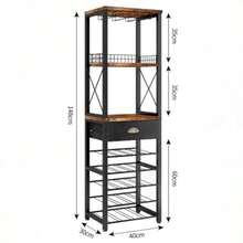 Genérico Estante para Vino de 8 Niveles con Soporte para Copas y Cajón de Tela Porta Botellas de Vino para 30 Botellas Mueble Organizador de Bar para Cocina Sala y Comedor - Marrn - Ver 3