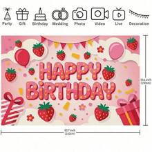 1pc 2D Flat Strawberry Balloon And Banner Birthday Party Decor, With "Happy Birthday" Text, Perfect For Home, Garden, Strawberry Themed Party, Indoor And Outdoor Decoration, Holiday Design, Birthday Party, Photo Backdrop Decoration - View 4