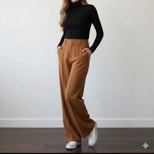 Women's Duna Wide-Leg Pants With Premium Fabric Lining. - Camel - View 5