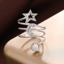 1 pieza Anillo ajustable con diseño único en forma de palma incrustado con circonita cúbica para mujeres - Multicolor - Ver 11