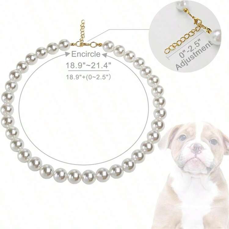 时尚宠物项圈，仿珍珠奢华宠物项圈，可调节尺寸，结实耐用，适合猫狗佩戴 - 彩色 - 查看 8
