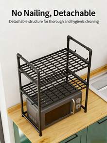 3-Tier Expandable Microwave Oven Rack, Metal Microwave Stand With Hooks, Bread Shelf, Adjustable Kitchen Storage Rack, Black 3-Tier - Multicolor - View 4