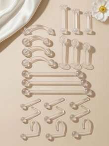 3件套休闲塑料尖刺穿刺饰品套装，男女通用，适合日常通勤；20G鼻钉，16G唇钉，透明穿刺固定器，唇环，眉环，塑料工业杠铃，工业杠铃固定器，耳骨耳环 - 透明 - 查看 1