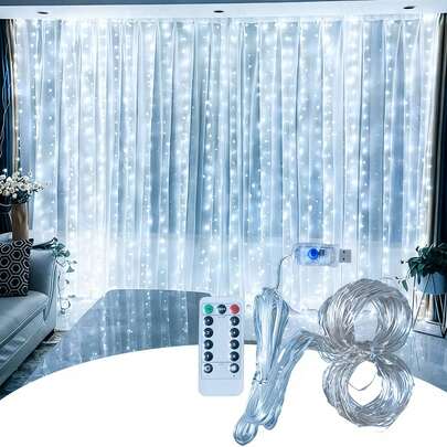 1 pieza 200 LED 3x2M Luces de cortina USB con control remoto, blanco/cálido 8 modos de alta luminosidad, luces de hadas colgantes para festival, Pascua, boda y decoración de fiesta