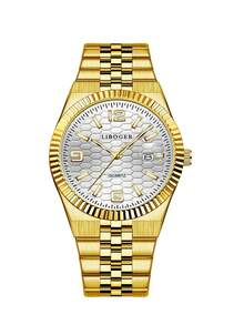 BERGCOZ Round Quartz Watch For Men, Casual & Fashionable, Suitable For Daily Wear, Birthday Gift, Party, Holiday Gathering, Ideal Gift For Yourself Or Friends. No Packaging Included. - V303-golden White - View 8