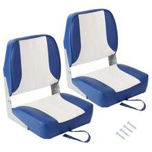 Pack de 2 asientos plegables para barco, Sillas de capitán Respaldo bajo ergonómico, cojín marco de plástico moldeado resistente al agua y rayos UV, para pesca, cruceros, barcos rápidos y yates - Patchwork blanco y azul - Ver 5