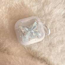 GUCADI 1个半透明星形蓝色3D花卉蝴蝶+白色挂环 冰透明蓝色蝴蝶 苹果第四代蓝牙耳机保护套，Pro 2 精致清新 第三代 1个挂环 温柔 - 藍白色 - 查看 12