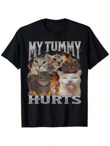 1 Pc Men's Clothing Funny Cats Printed Black Tshirt, Graphic Tee, Summer Tops, Shirt, Unisex Casual Crew Neck Tshirt, Plus Size Men's 5XL, Lightweight 220 G/M² Knitted Fabric, Machine Washable, Suitable For Spring/Summer/Autumn Wear Halloween, Christmas, Valentine's Day - màu đen - Xem 1