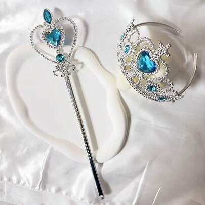 一套仙女棒和皇冠，适合成年女性，适用于派对、舞台表演，饰有塑料宝石，公主派对装饰，适合万圣节、角色扮演、圣诞节、节日礼物、婚礼装扮，也是绝佳的摄影道具。