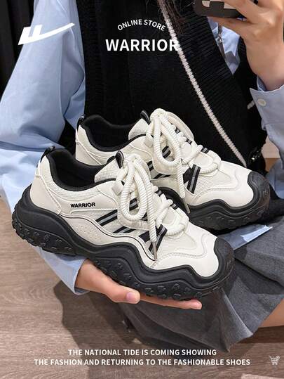 WARRIOR 1双女士系带跑步鞋，时尚个性厚底轻便透气舒适休闲运动鞋，适合户外活动