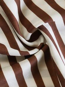 女士新款春夏咖啡色和白色斜条纹长裙 - 高腰飘逸休闲设计，完美适用于情人节、狂欢节、约会、度假、海滩、通勤等场合。 - 咖啡棕 - 查看 9