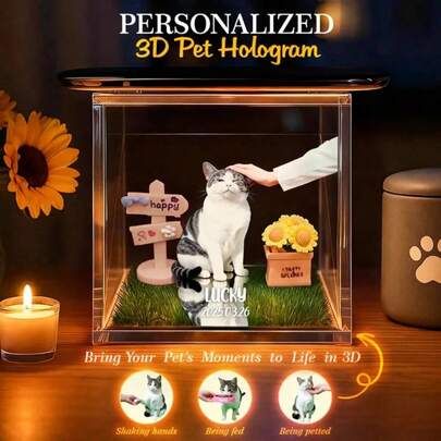 1 pieza Decoración conmemorativa personalizada de mascota holográfica, Proyección holográfica conmemorativa personalizada de mascota, Decoración conmemorativa de mascota, Exhibición holográfica de foto personalizada de mascota, Regalo conmemorativo de mascota, Amante de perros y gatos, Regalo de duelo por la pérdida de una mascota, Conmemoración personalizada única de mascota, Decoración del hogar, Atesora el recuerdo eterno de tu mascota, Decoración de proyección de foto personalizada de mascota