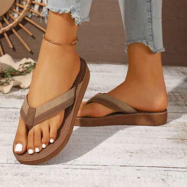 1 Pair Unisex Quilted Flip Flops For Beach, Home, Office, Spring, Summer, Autumn, Outdoor Casual Wear