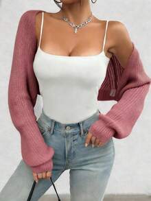 Women's Casual Solid Color Ribbed Knit Cardigan - Red Violet - View 4