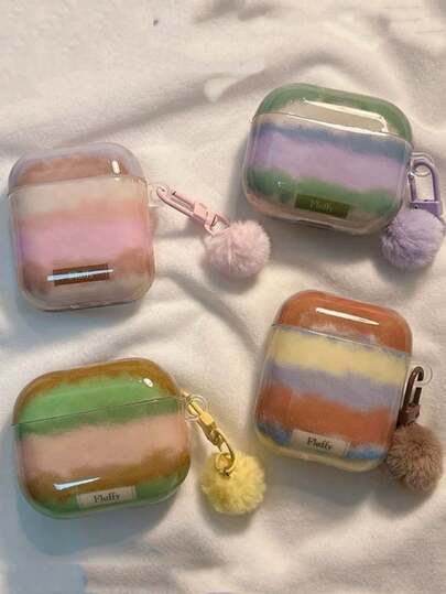 复古条纹扎染毛球吊坠，兼容 4 保护壳、新款 Pro 2 苹果耳机保护壳、第一代/第二代无线蓝牙耳机第三代 Pro 防摔保护壳