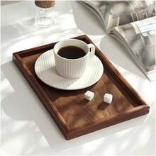Set de 3 Bandejas Rectangulares de Bambú, Bandejas de Servir para Cocina y Mesa, Bandeja para Desayuno, Café y Aperitivos, Bandejas Decorativas y Resistentes para Hogar, Restaurante y Hostelería - Café integral - Ver 6
