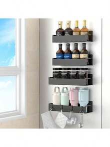 1/2pcs Magnetic Side Mounted Storage Rack, Suitable For Refrigerator And Washing Machine - No Drilling Installation, Fashionable Black Metal Surface, Wall-Mounted Spice Rack, Great For Storing Laundry Supplies - Multicolor - View 4