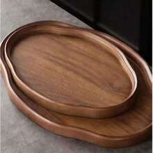 1pc Walnut Oval Serving Tray, Suitable For Holding Food, Snacks, Beverages, Sushi, Steak, Pizza, Desserts, Cakes, Breads, Also Can Be Used As Breakfast Tray, Coffee Tray, Tea Tray, Dinner Plate, Food Serving Platter - Maroon - View 11