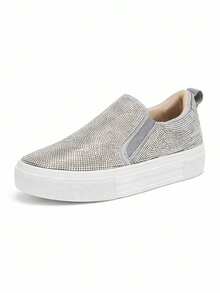 Designed To Combine Comfort With Glam Style, These Sneakers Feature A Fully Embellished Rhinestone Upper That Catches The Light Beautifully. - Bạc - Xem 4