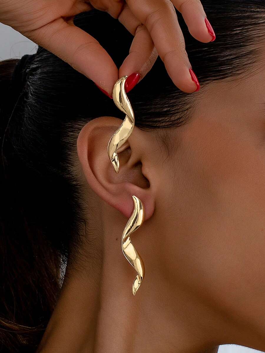 1 par de aretes geométricos para mujer - Amarillo Oro - Ver 1