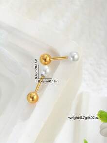 一对优雅仿珍珠耳钉，适合女孩佩戴，时尚派对饰品，儿童生日礼物及日常佩戴皆宜。 - 金色 - 查看 5