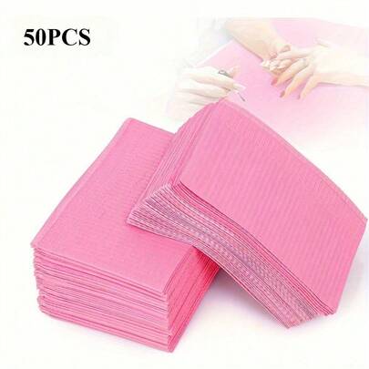 Bộ 50/20 khăn trải bàn làm móng dùng một lần màu hồng, tạp dề xăm chống thấm nước, dụng cụ cắt móng và tấm phủ bụi khi đánh bóng móng, nắp khay không mùi, thảm vệ sinh hình xăm.