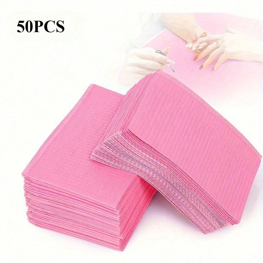 50/20包粉色一次性美甲桌布、防水纹身围裙、卸甲抛光防尘罩、无香托盘盖、纹身用品清洁垫 - 粉色 - 查看 1