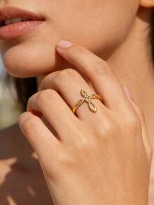 1 Pc Fashion Knot Cross Ring For Women Gold Color Stainless Steel Geometric Ring Wedding Party Jewelry Gift - Gold 1 - View 1