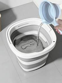 2pcs/1pc Folding Bucket, Folding Water Scoop, Portable Plastic Bucket, Does Not Take Up Too Much Space After Folding, Portable Outdoor Car Fishing Bucket, Household Large Capacity Dirty Clothes Basket, Washing Bucket, Foot Soaking Bucket, Multifunctional Folding Bucket, Home Organizing Storage Box - Striped - View 10