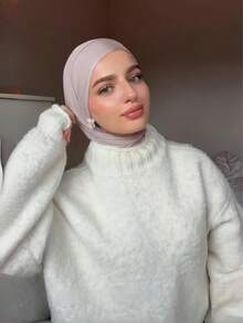 1pc Instant Jersey Hijab With Undercap, Silky Soft Breathable Fabric, Suitable For Daily Wear, Festivals, Prayers, Pilgrimage, Paired With Abaya - Gray Beige - View 5