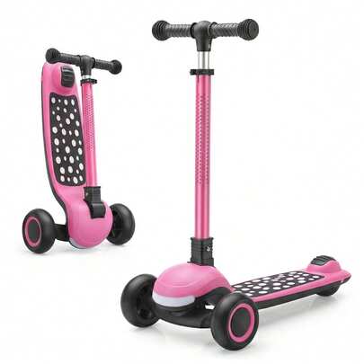 Piorlado Scooter For Kids From 2 Years Old , One-Click Folding With 4 Height Adjustable Handlebar And Rear Brake,Light Up Wide Deck Scooter For Boys & Girls