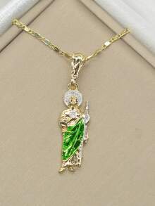 1pc 4K Gold Plated 3D St. Jude Pendant Necklace, Unisex Versatile Daily Religious Jewelry, Celebration Gift - Gold - View 3