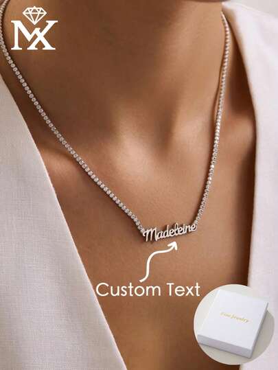 Custom Name Tennis Chain Necklace, Personalized Dainty Christmas Necklace, Cubic Zirconia Necklace, Anniversary Gift Necklace, Bridal Gift
