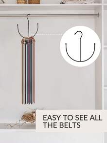 1pc Multi-Function Belt Hanger Rack, Stainless Steel Coated Metal Storage Organizer For Ties, Scarves, Belts, Wardrobe Accessories - View 6