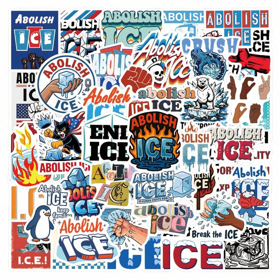 60Pcs Anti ICE Stickers Funny ICE OUT Stickers Cartoon Merch Scrapbook Aesthetic Stickers Pack Helmet Stickers Dirt Bike Stickers Vinyl Waterproof For Laptop Phone Car Skateboard Water Bottles Scrapbooking Computer Journaling - B - View 1