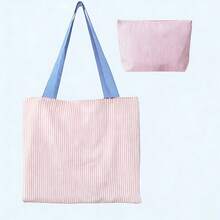 Customized Embroidered Name Striped Canvas Tote Bag, Showcase Unique Style, Personalized Letter Striped Shoulder Bag, Solid Color Zipper Canvas Bag, Large Capacity Casual Bag, Multi-Color Strap, Suitable For Travel, Student Shoulder Bag ,Baglover - Multicolor - View 17