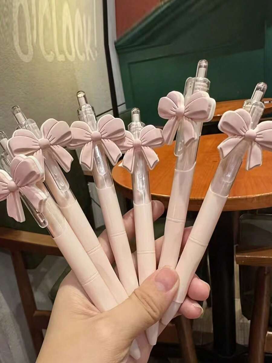 6支/10支装蝴蝶结圆珠笔，可爱粉色蝴蝶结设计按压式圆珠笔，送给女孩和女士的礼物