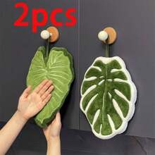 2 piezas Toallas de cocina/baño con forma de hoja, con diseño de gancho colgante, hechas de material absorbente. Adecuado para baño, comedor y cocina. Regalo ideal para amigos, familiares o parejas en ocasiones como Halloween y Navidad. - Multicolor - Ver 9