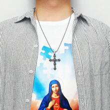 不锈钢十字架项链骷髅男士吊坠高品质链条宗教摇滚朋克说唱摩托车男士饰品最佳礼物 - 銀色 - 查看 6