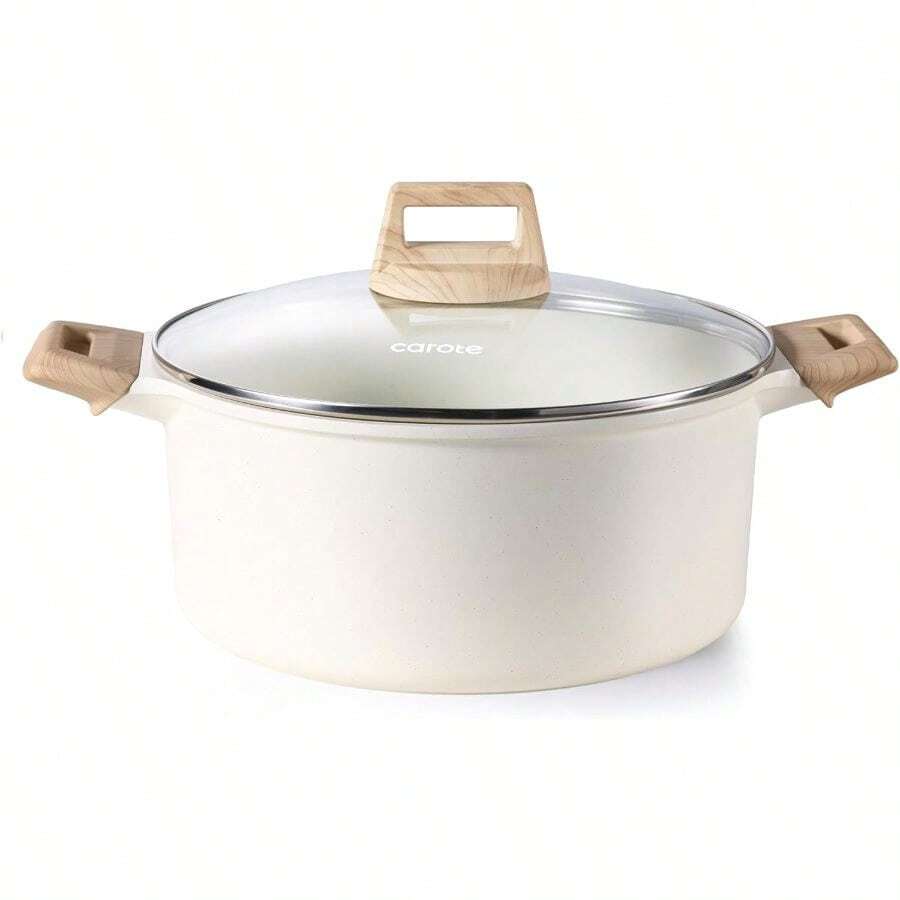 CAROTE 6 Qt Nonstick Stock Pot With Lid Soup Pot, 6 Quart Casserole With Lid, Easy To Clean Non Stick Cooking Pot Cookware White Granite - 查看 1