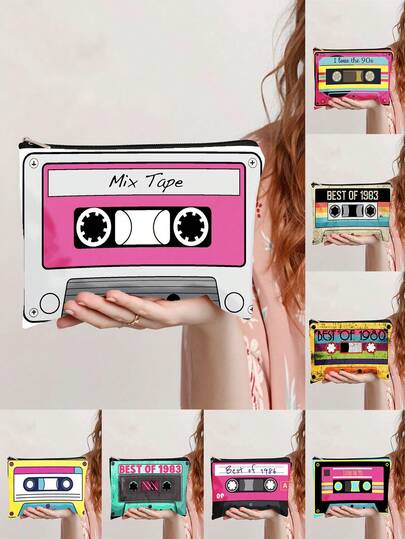 1pc Retro Cassette Tape Pattern Cosmetic Bag And Toiletry Bag, Unisex Wash Bag, Multi-Functional Small Item Storage Bag, Suitable For Home Organization, Travel Essential Toiletries And Cosmetics Storage, Clutch, Can Be Used As Coin Purse, Touch-Up Bag, Makeup Tool Bag, Pencil Case, Candy Bag, Medicine Bag, Suitable For Daily Commute, Business Trip, Cultural Gift, Especially Suitable For Music Lovers, Suitable As Birthday Gift Or Holiday Gift For Family And Friends