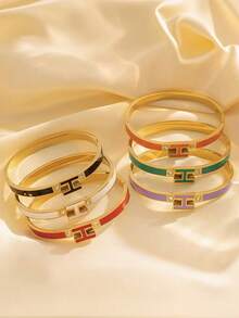 1pc 18K Gold Plated Enamel Letter H Bracelet, Stainless Steel Couple Bangle, Best Gift For Women On Valentine's Day, Mother's Day, Christmas, Graduation, Wedding (No Gift Box) - Letter H - View 3