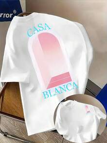 CASA Men's Casual Black Shirt With Letter Print - Fashionable Shirt With Double-Sided Print, Round Neck, Comfortable Fabric,  Streetwear Suitable For Everyday Use, Men's Clothing 0PNZ - 白色 - 查看 7