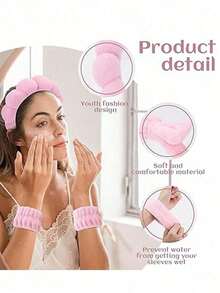 6pcs Luxury Super Soft Fiber SPA Headband And Wristband Set, Facial Wash Headband, Makeup Headband, Skincare Headband, Velvet Fluffy Sponge Headband, Soft Absorbent Towel Cloth Scrunchie, Suitable For Skincare, Makeup Removal, Bathing, For Women - 多色 6 - 查看 6