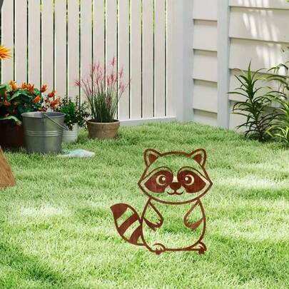 1个亚克力可爱浣熊花园插牌装饰，乡村风格浣熊户外庭院草坪花园插牌装饰，易于安装，适用于花园、草坪、庭院、门廊、入口等户外装饰。