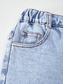 Tween Girls' Cartoon Print Distressed Loose Wide-Leg Jeans - Blue - View 4