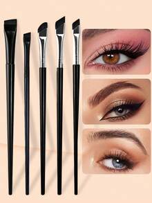 YZIMENG 5件套精准眼部化妆刷套装，包含镰刀形眼线刷、斜角眼线刷和眉刷。专业眼部化妆刷，可旋转长柄设计，适合敏感、娇嫩、干燥肌肤，轻松打造精致眼妆。化妆刷套装，化妆刷套装，化妆刷套装，全套化妆刷，化妆刷套装，全套化妆工具，化妆刷套装，化妆刷套装，化妆刷套装，化妆礼盒套装 - 黑色 - 查看 1