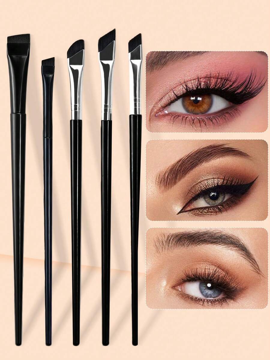 YZIMENG 5件套精准眼部化妆刷套装，包含镰刀形眼线刷、斜角眼线刷和眉刷。专业眼部化妆刷，可旋转长柄设计，适合敏感、娇嫩、干燥肌肤，轻松打造精致眼妆。化妆刷套装，化妆刷套装，化妆刷套装，全套化妆刷，化妆刷套装，全套化妆工具，化妆刷套装，化妆刷套装，化妆刷套装，化妆礼盒套装 - 黑色 - 查看 1